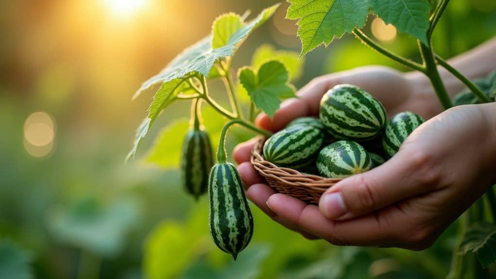 harvest firm bright cucamelons