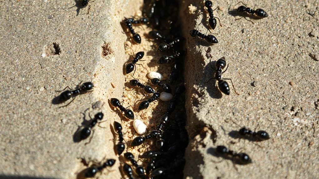 ants nesting beneath pavers