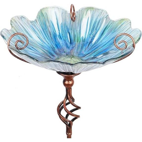 MUMTOP 31 Glass Birdbath with Metal Stake