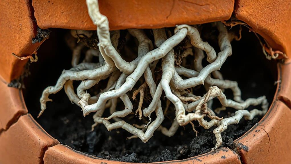 pot bulging from rootbound growth