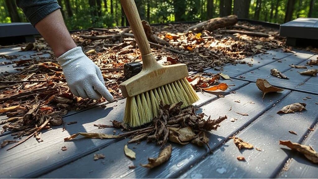 sweep leaves and pollen