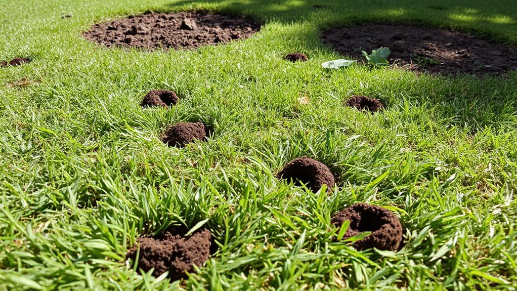 birds digging holes in lawn