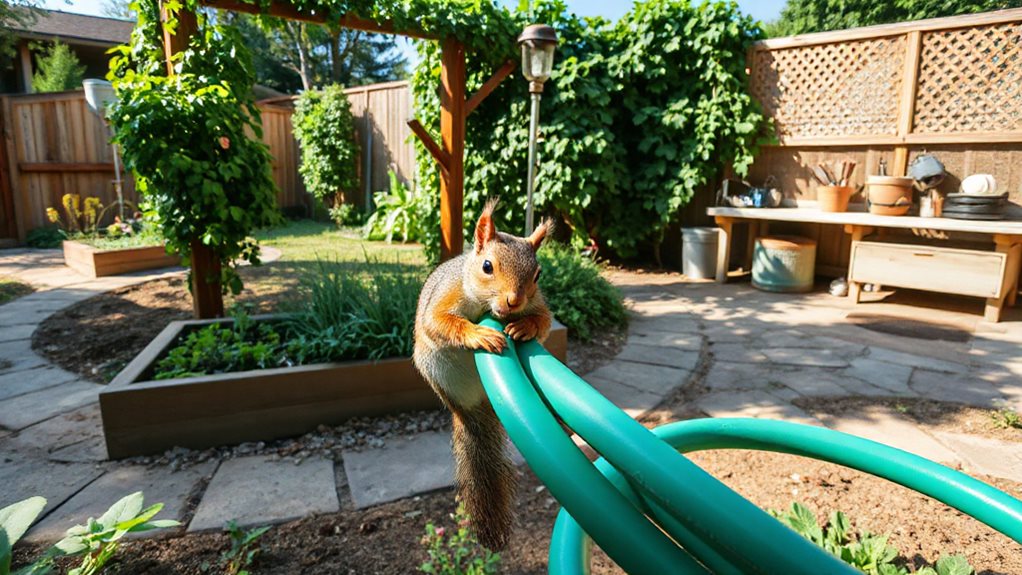dense shrubs hide hoses inviting gnawing