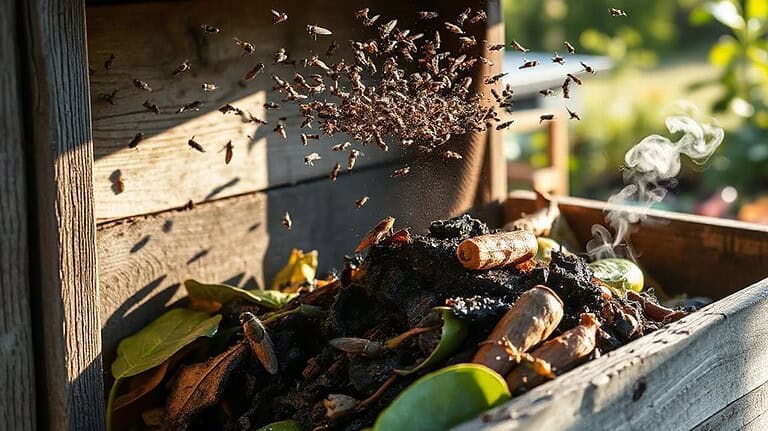 flies swarm compost bins nearby