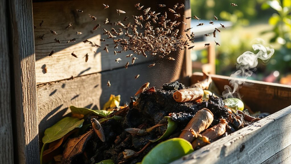 flies swarm compost bins nearby
