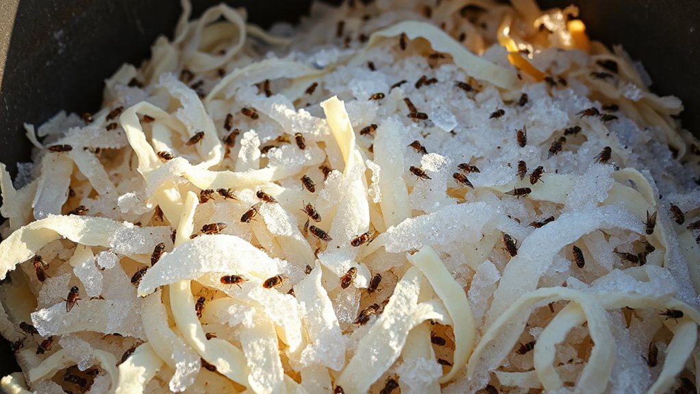 freeze scraps to kill fly eggs