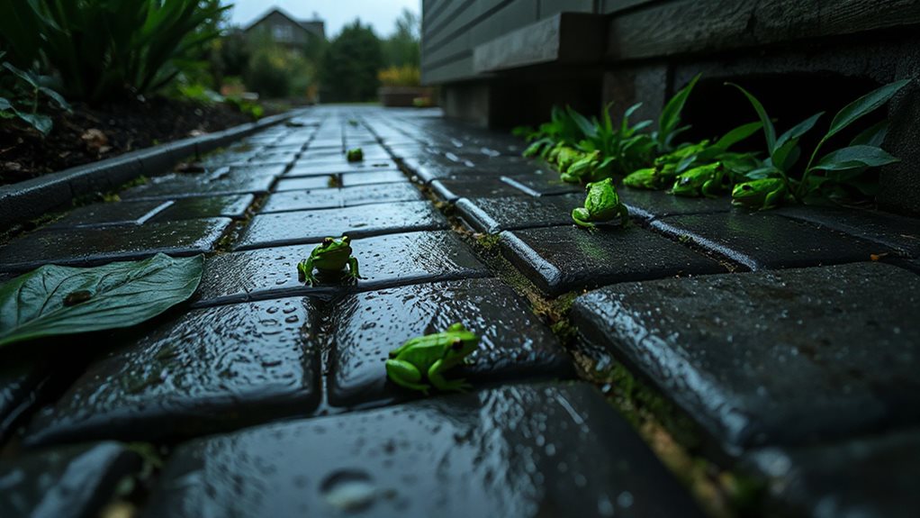 frogs congregate near houses after rain