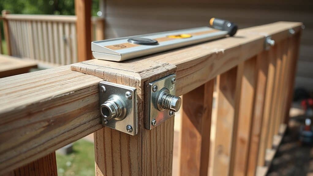 metal connectors stabilize railing posts
