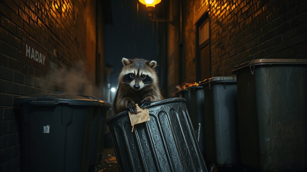 raccoons raid trash at night