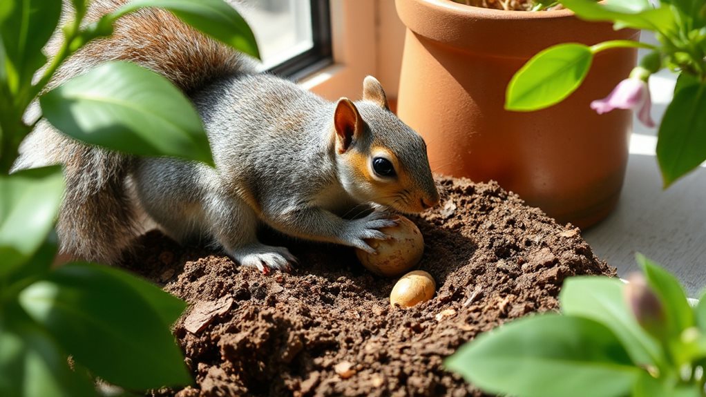 squirrels cache in pots discreetly
