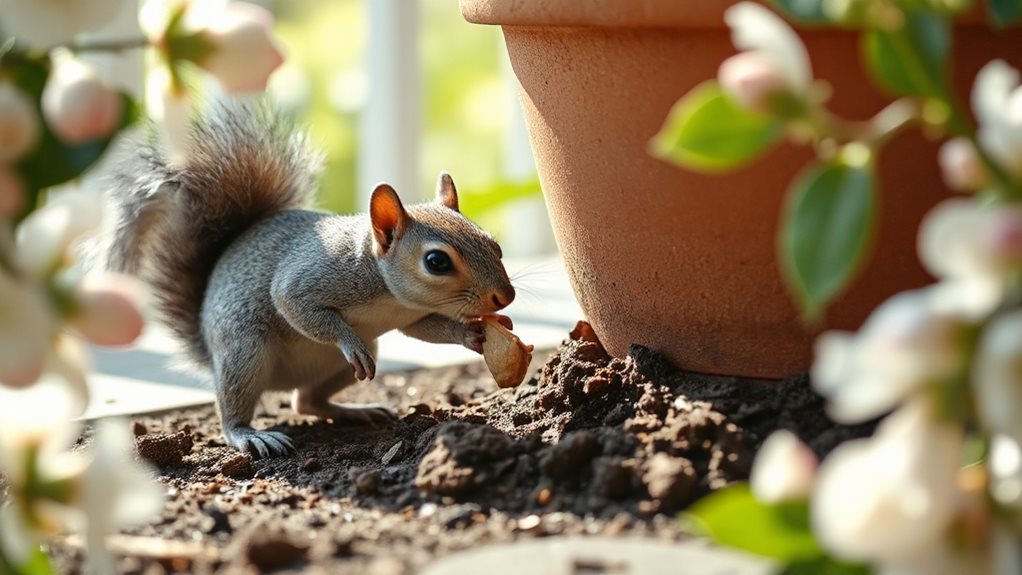 squirrels hoard in flower pots