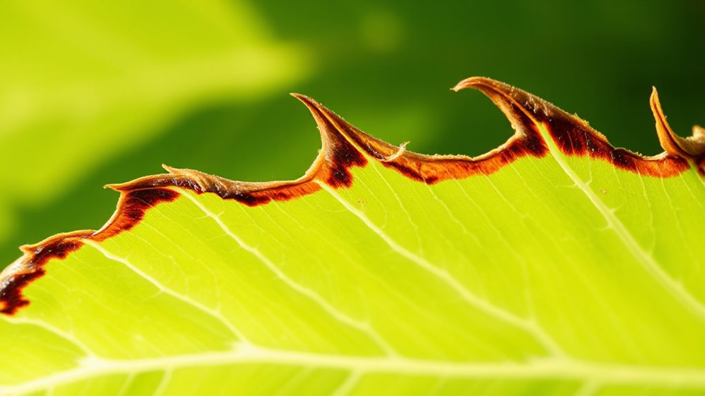 sun scorched leaf margins from drought heat