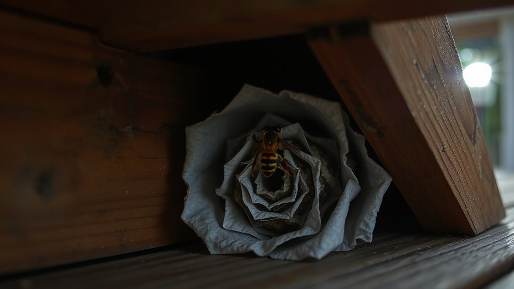 wasps nest under deck seal cracks