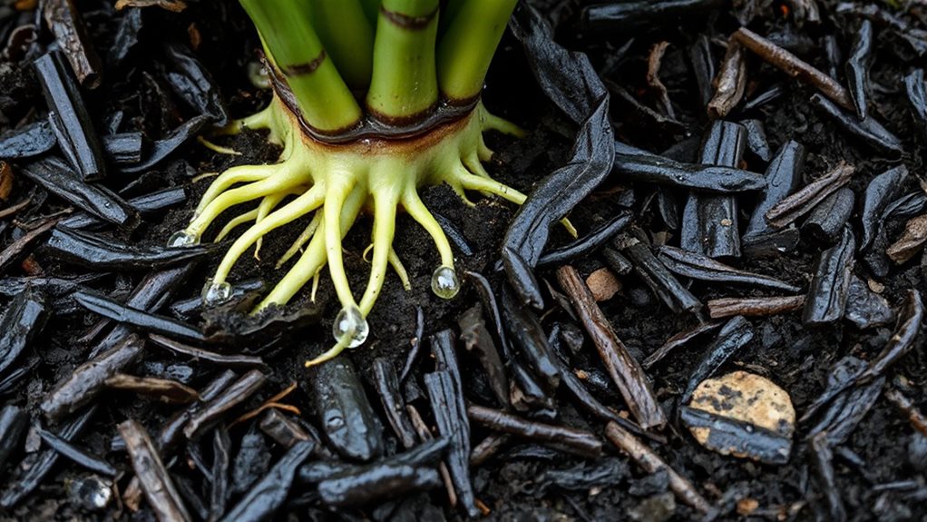 wet mulch promotes root rot disease