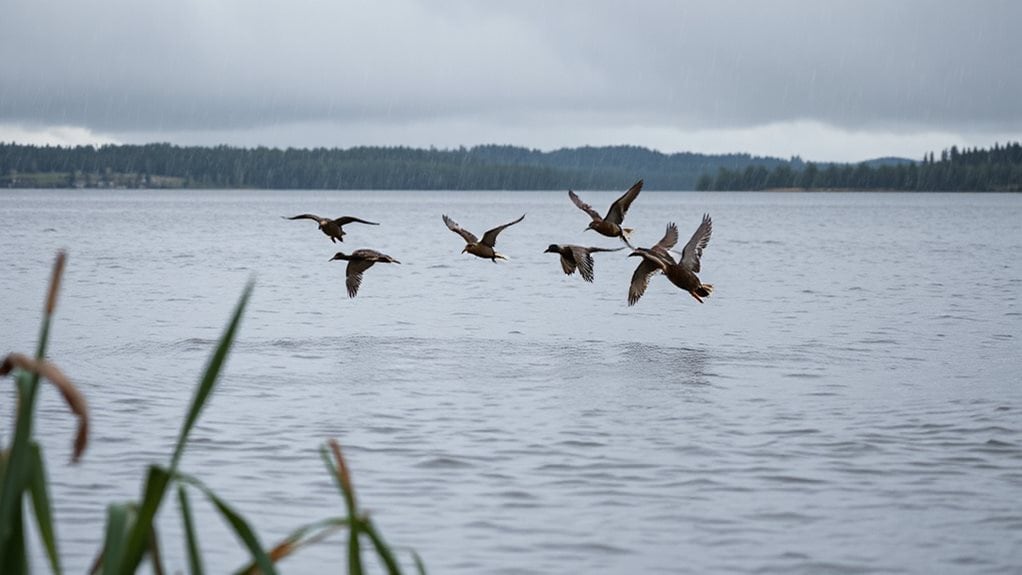 duck flight adjusts to drizzle
