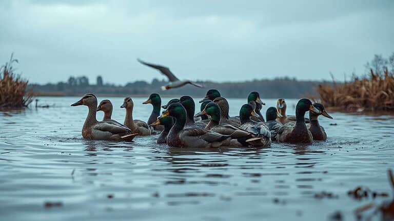 ducks flying in rain
