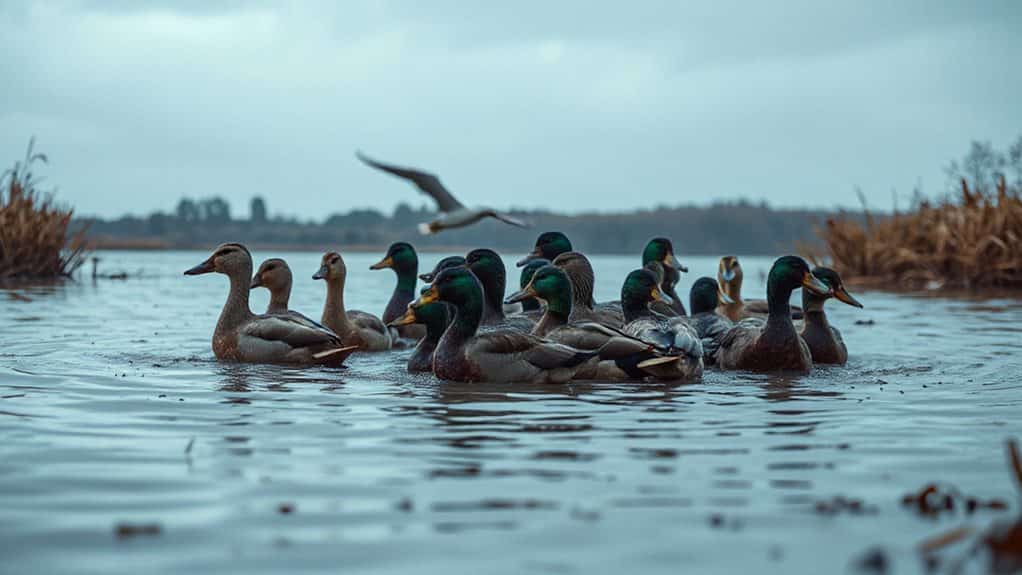 ducks flying in rain