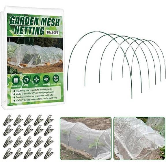 Garden Netting Kit with Fiberglass Hoops 10x50FT