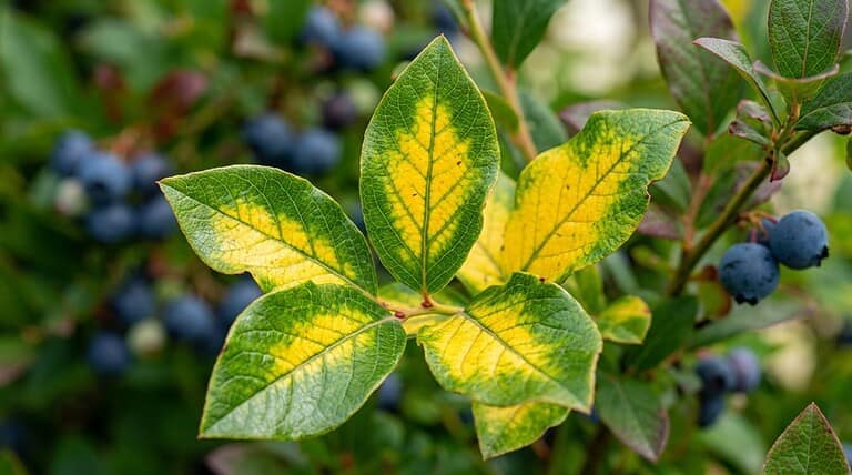 yellowing blueberry leaves health