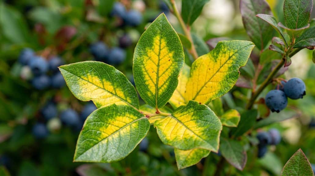 yellowing blueberry leaves health